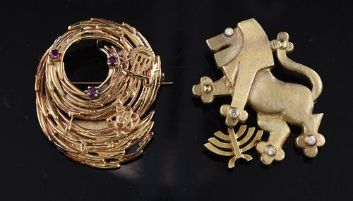 TWO 14K GOLD PINSTwo 14K gold pins,