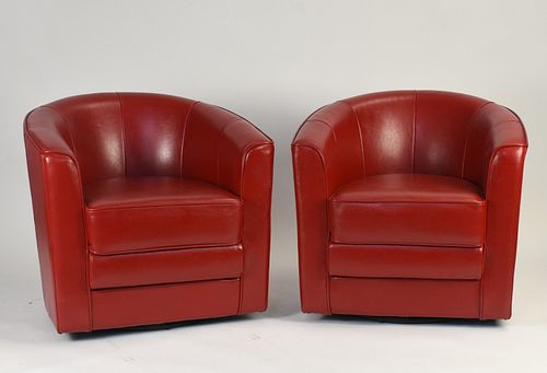 PAIR OF RED LEATHER BARREL BACK 389dca