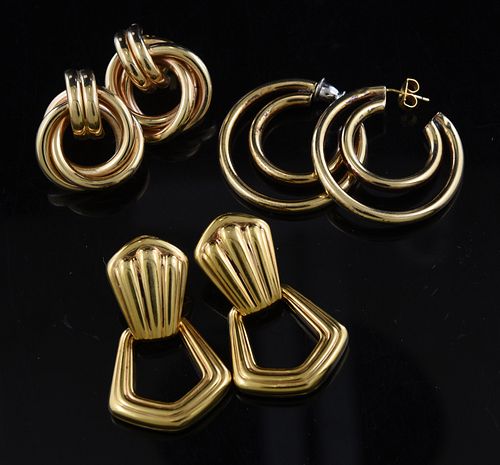 THREE PAIRS OF 14K GOLD EARRINGSThree