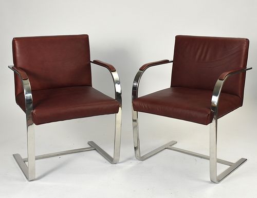PAIR OF CHROME AND BROWN LEATHER 389e08