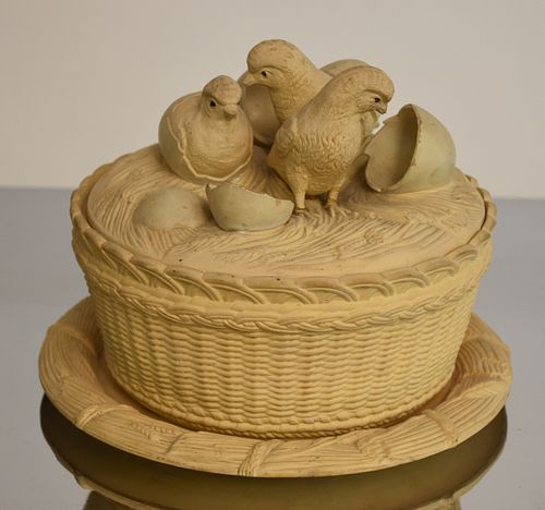 19TH C. CANEWARE COVERED BASKET