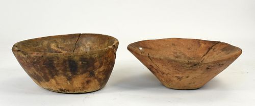 TWO LARGE CARVED WOODEN BOWLSTwo