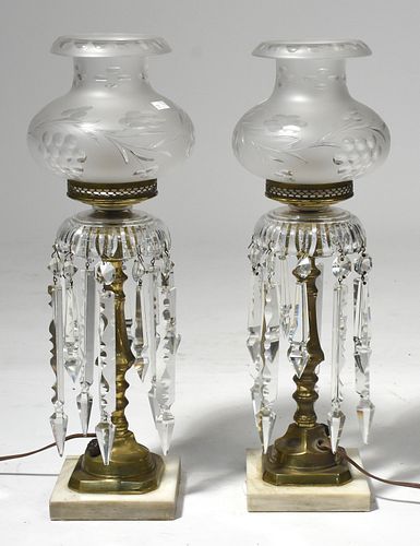 PAIR OF ASTRAL LAMPS WITH ETCHED