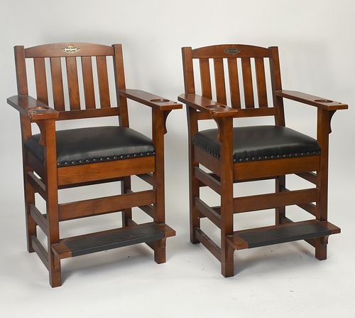 PAIR OF WALNUT BRUNSWICK BILLIARDS CHAIRSPair