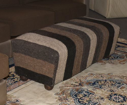 STRIPED WOOL UPHOLSTERED OTTOMAN