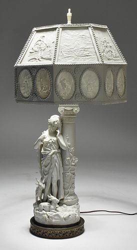 PARIAN FIGURAL LAMP WITH TIN SHADE