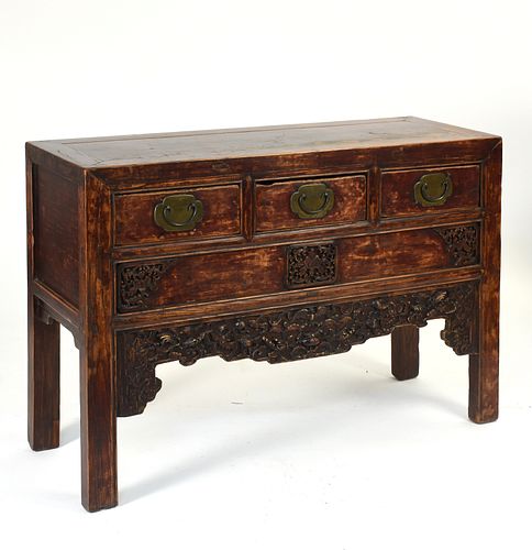CARVED ASIAN CABINET WITH THREE 389ead