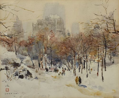 WATERCOLOR, NYC CENTRAL PARK WINTER,