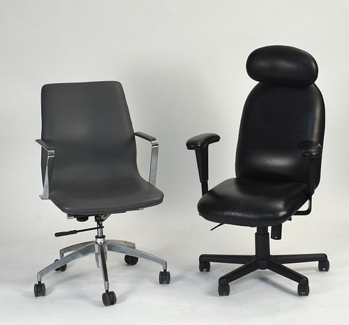 TWO LEATHER OFFICE CHAIRSTwo leather