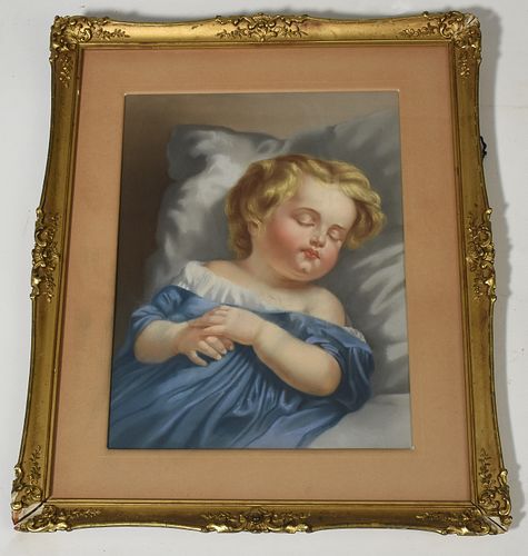 19TH C PASTEL OF SLEEPING CHILD19th 389f5b