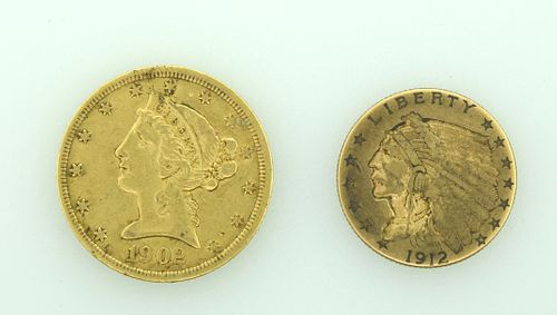 2 US GOLD COINS2 US gold coins, 1902
