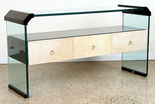 GLASS AND EBONIZED CONSOLE TABLE 389fbf