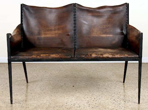 IRON LEATHER SETTEE MANNER OF JEAN MICHEL 389fc1