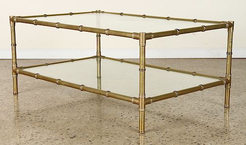 BRASS BAMBOO 2-TIER GLASS TOP COFFEE