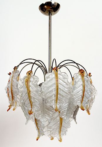 BRONZE GLASS LEAF FORM 10-ARM CHANDELIER