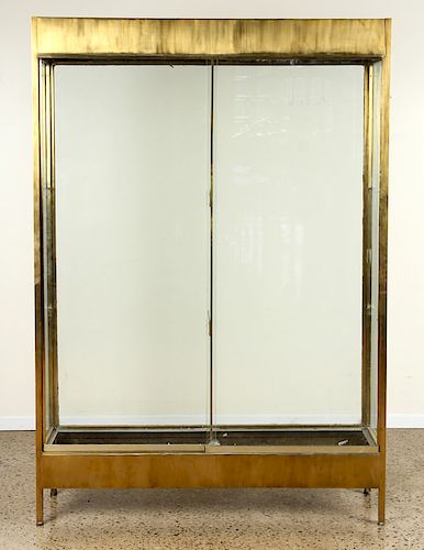 BRASS AND GLASS DISPLAY CASE SLIDING