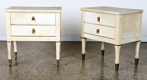 PAIR PARCHMENT COVERED CABINETS CIRCA