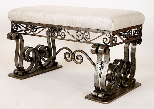 ART DECO IRON BENCH NEWLY UPHOLSTERED