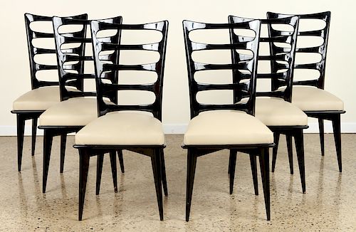 SET 6 EBONIZED FRENCH DINING CHAIRS 38a048