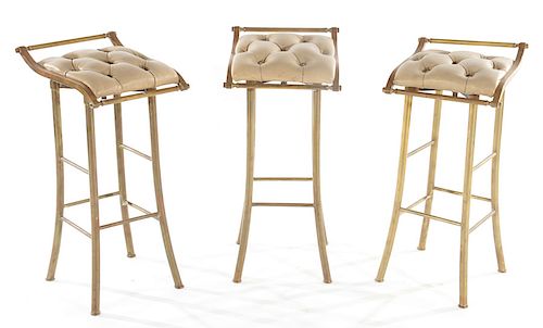 SET 3 BRONZE AND LEATHER STOOLS