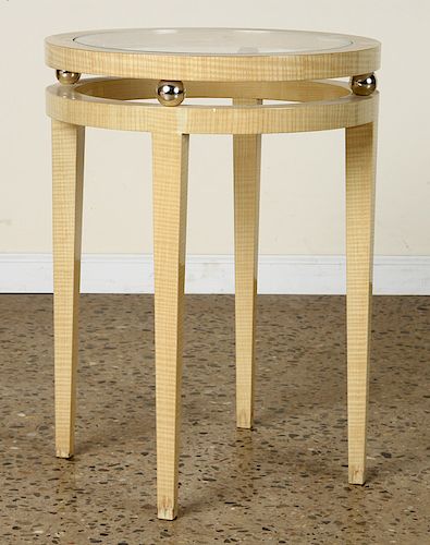 ROUND BIRCH GLASS TOP SIDE TABLE
