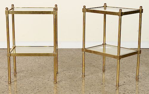 PAIR BRASS GLASS TOP TWO TIER SIDE
