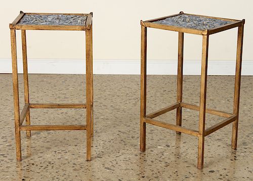 PAIR GILT IRON SIDE TABLES MANNER
