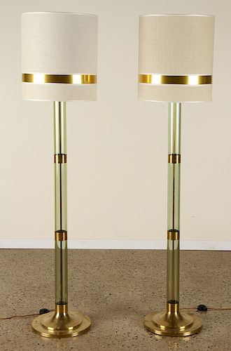 PAIR ITALIAN LUCITE AND BRASS FLOOR