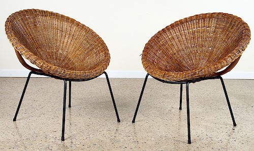 PAIR ITALIAN RATTAN AND IRON CHAIRS