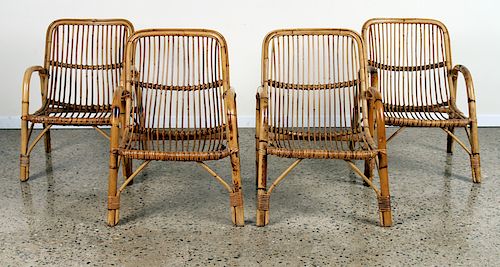 SET 4 ITALIAN BAMBOO OPEN ARM CHAIRS 38a130