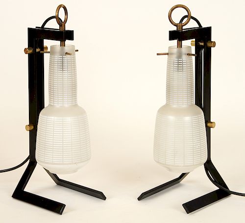 PAIR IRON TABLE LAMPS VASE FORM