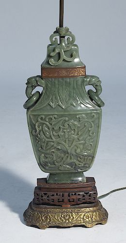 LARGE CHINESE JADE URN CONVERTED 38a156