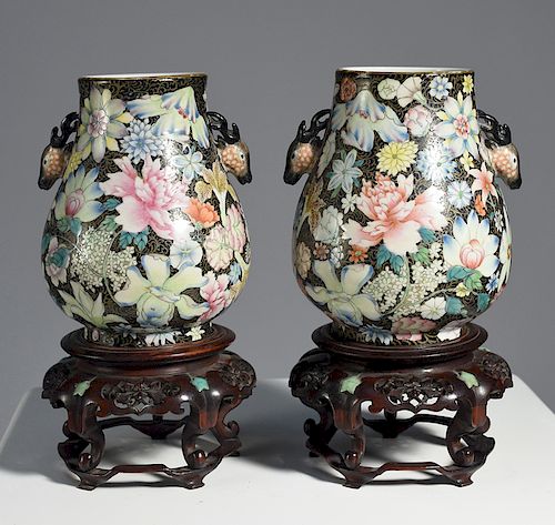 PAIR CHINESE FAMILLE NOIRE FLORAL 38a1c2