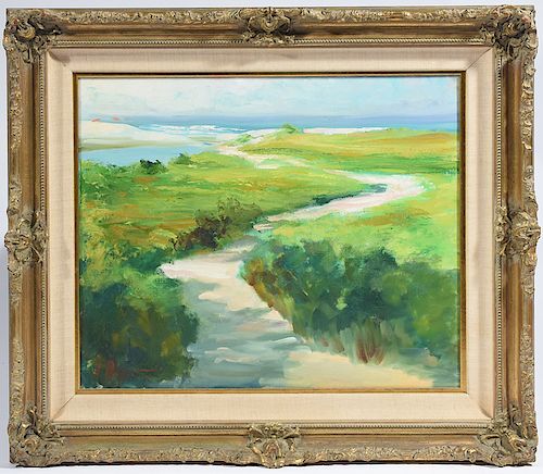 OIL ON CANVAS SANDY PATHWAY LEADING 38a1e0