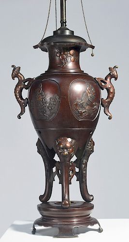 LARGE CHINESE BRONZE CENSER CONVERTED