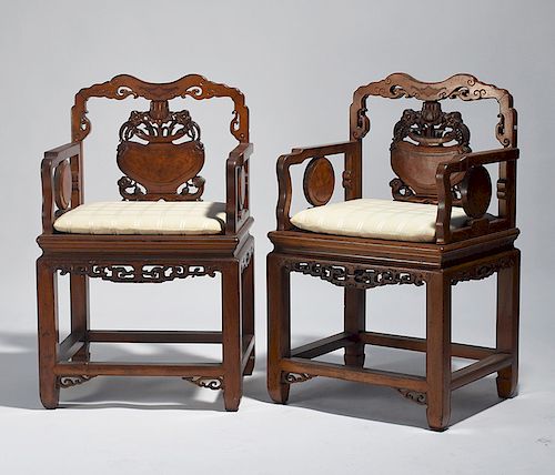 PAIR CHINESE CARVED ARMCHAIRS IN 38a20b