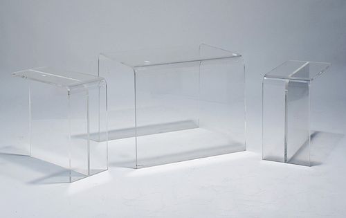 THREE LUCITE TABLES PAIR END TABLESThree 38a225