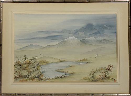 ASIAN WATER COLOR, 19TH/20TH C. MOUNTAINOUS