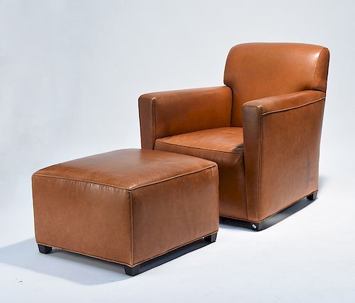 LEATHER CLUB CHAIR WITH MATCHING 38a22c