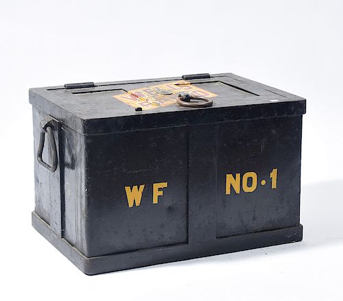 ANTIQUE IRON STRONG BOX WITH WELLS 38a247