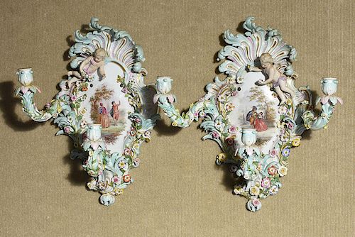 PAIR OF ROCOCO STYLE MEISSEN WALL