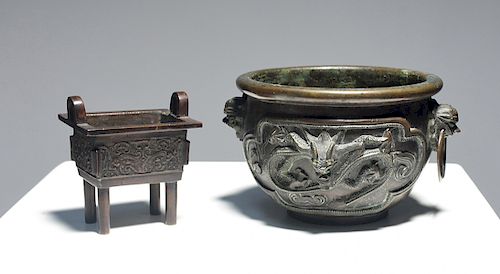 TWO CHINESE BRONZE PLANTERSTwo