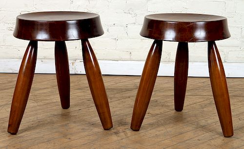 PAIR MODERN WOOD STOOLS WITH CONCAVE 38a2ad
