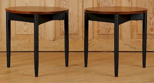 PAIR ROUND ROSEWOOD END TABLES