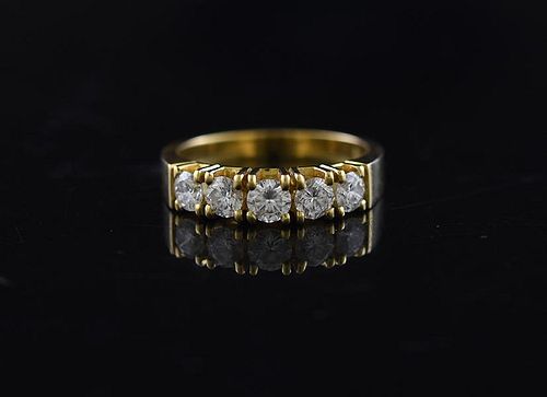 STAMPED 18K YELLOW GOLD FIVE STONE