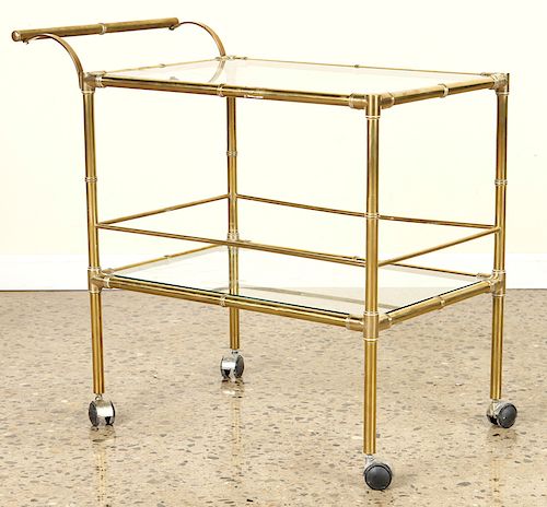 BRASS FAUX BAMBOO BAR CART WITH