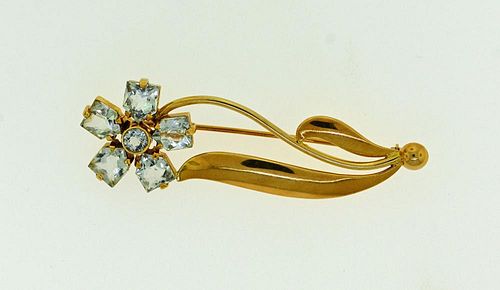 1950 S CARTIER 14K AQUAMARINE PIN1950 s 38a38c