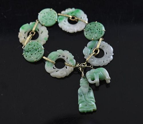 14K CHINESE CARVED JADE BI DISCSStamped 38a3bc