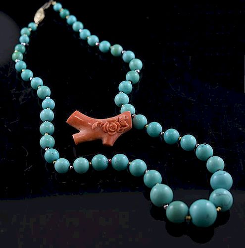 TURQUOISE NECKLACE CORAL PINTurquoise 38a407
