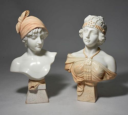 TWO CARVED MARBLE BUSTSTwo similar